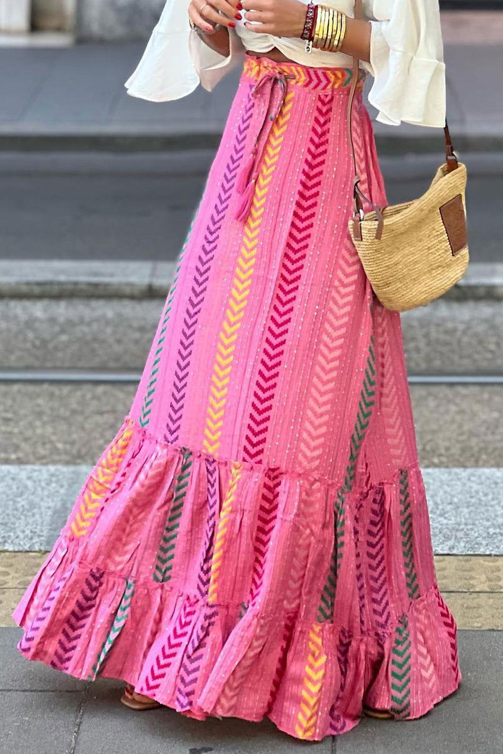 Drawstring Geometric High Waist Skirt - Clothes For Her Online Store