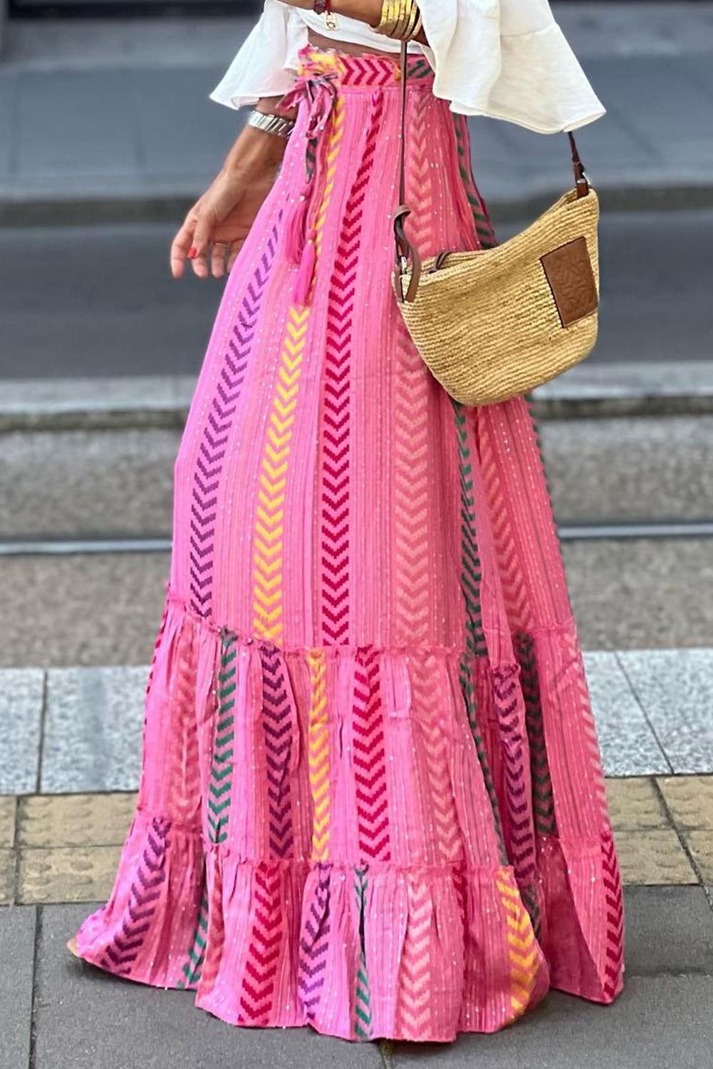 Drawstring Geometric High Waist Skirt - Clothes For Her Online Store