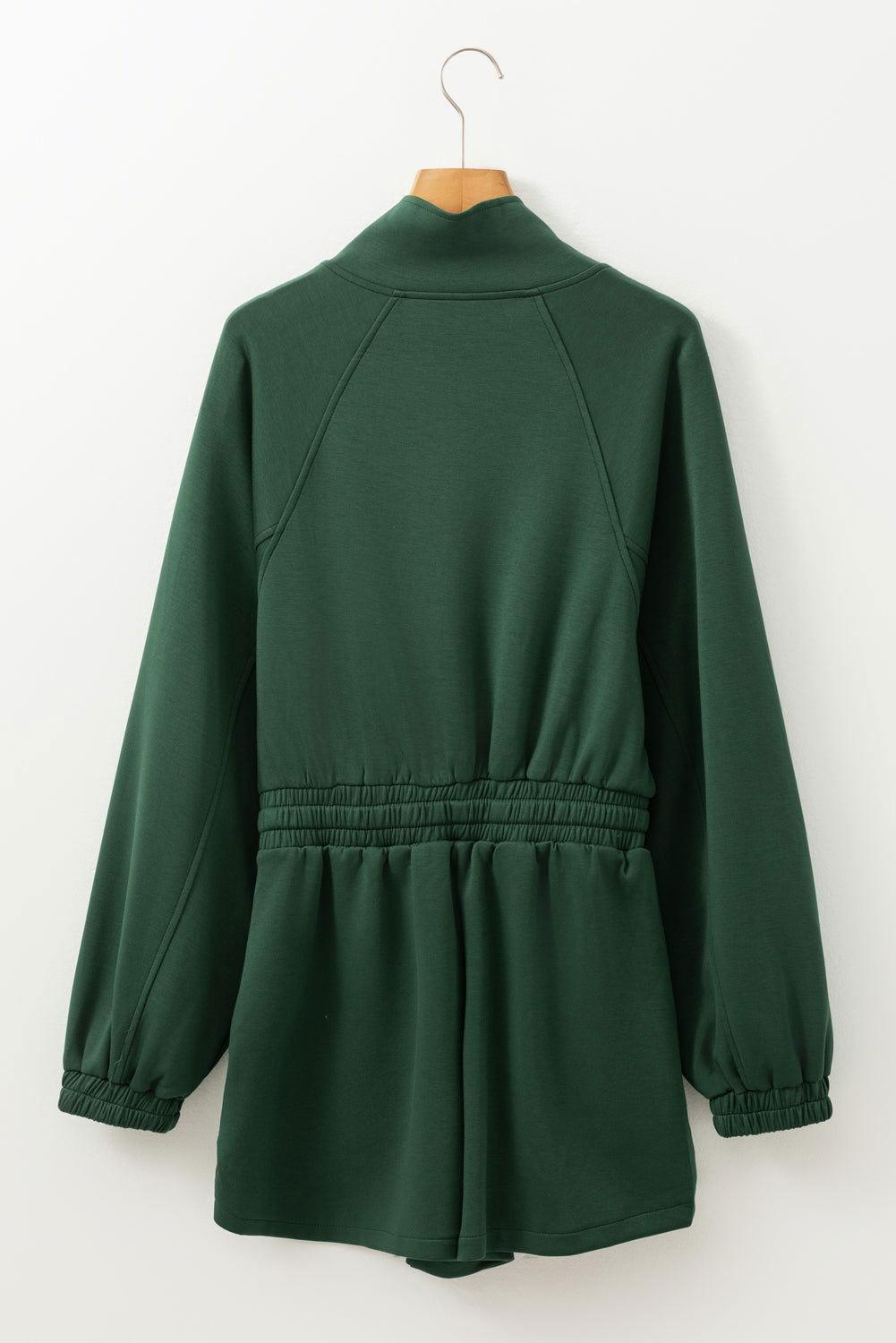Drawstring Half Zip Long Sleeve Romper - Clothes For Her Online Store
