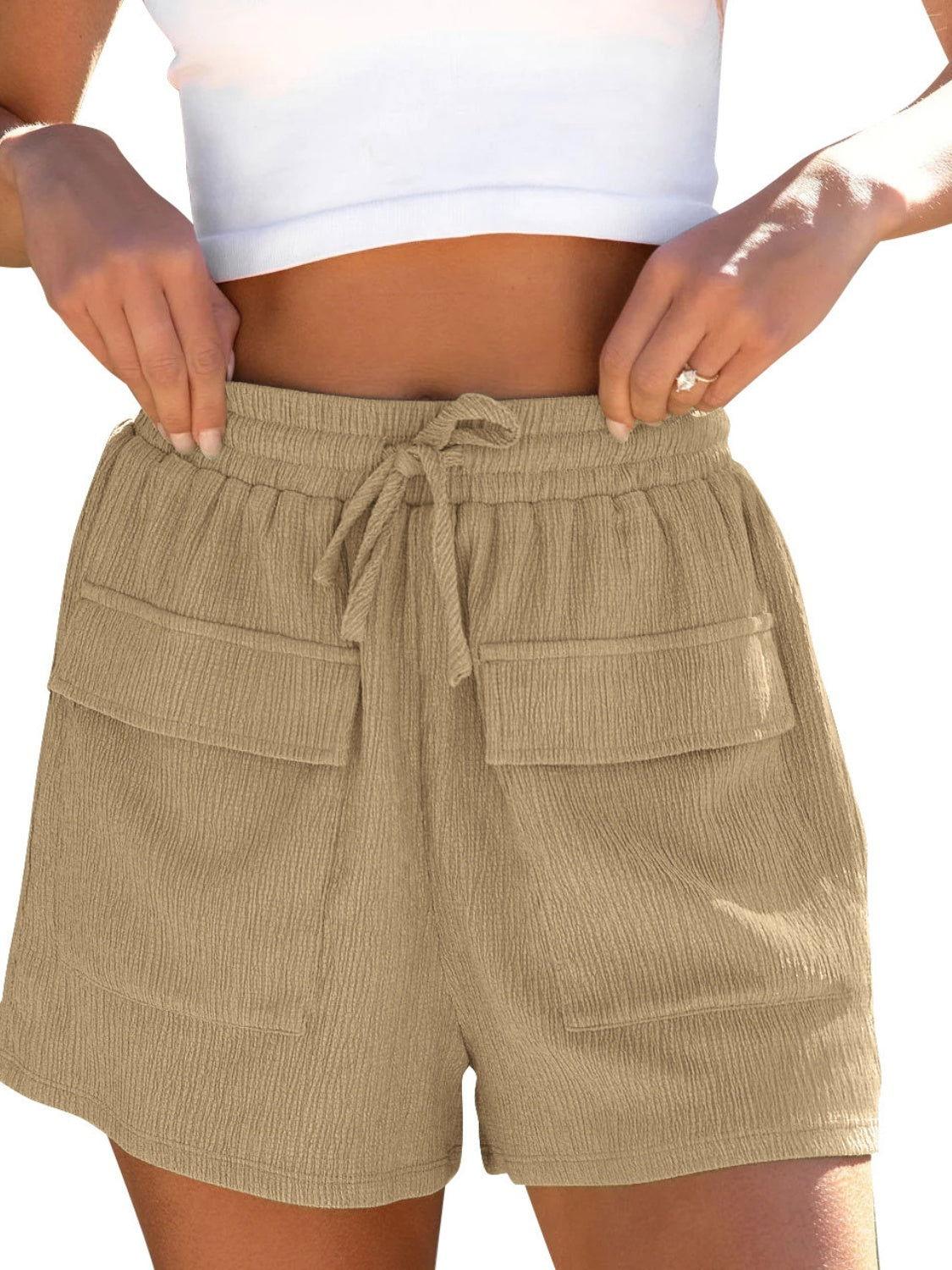 Drawstring High Waist Shorts with Pockets - Clothes For Her Online Store