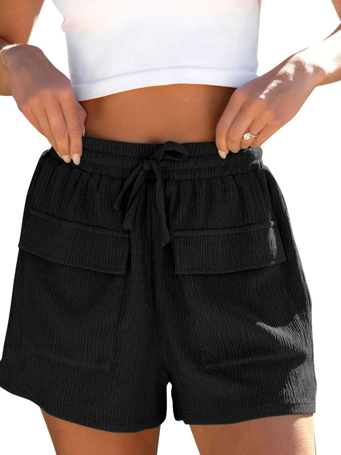 Drawstring High Waist Shorts with Pockets - Clothes For Her Online Store