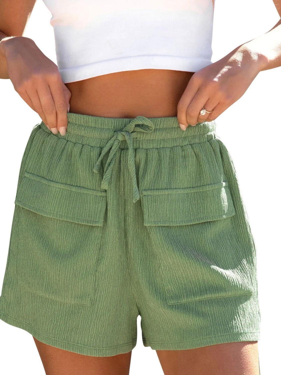 Drawstring High Waist Shorts with Pockets - Clothes For Her Online Store