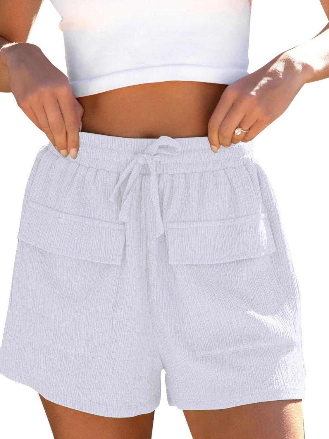 Drawstring High Waist Shorts with Pockets - Clothes For Her Online Store
