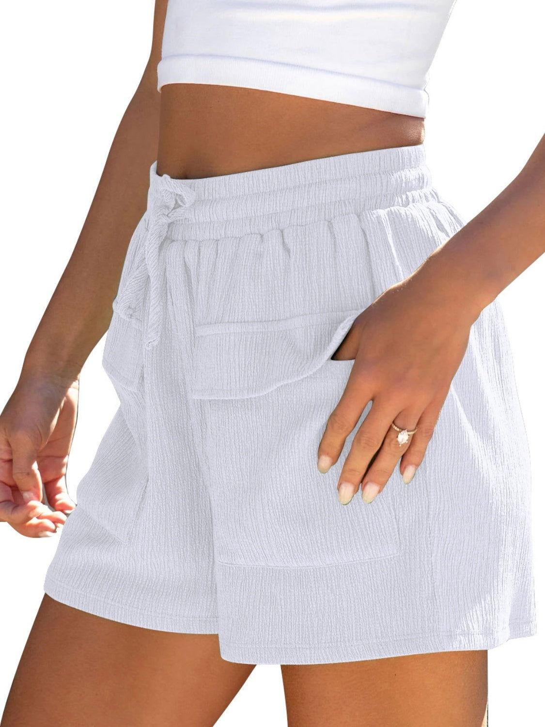 Drawstring High Waist Shorts with Pockets - Clothes For Her Online Store