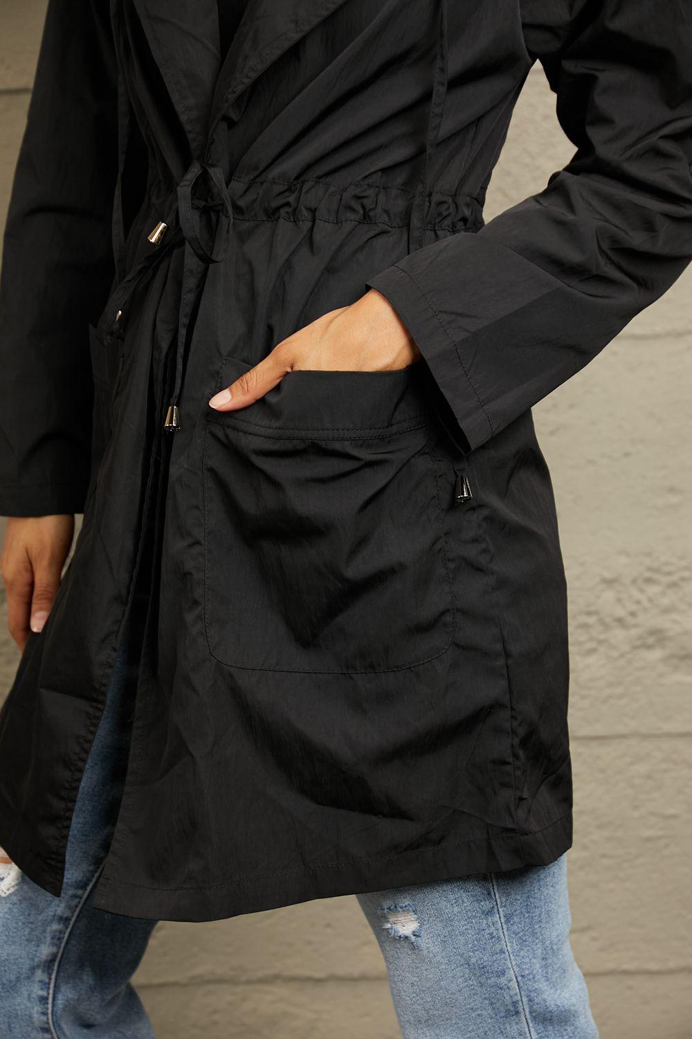 Drawstring Hooded Longline Jacket - Clothes For Her Online Store