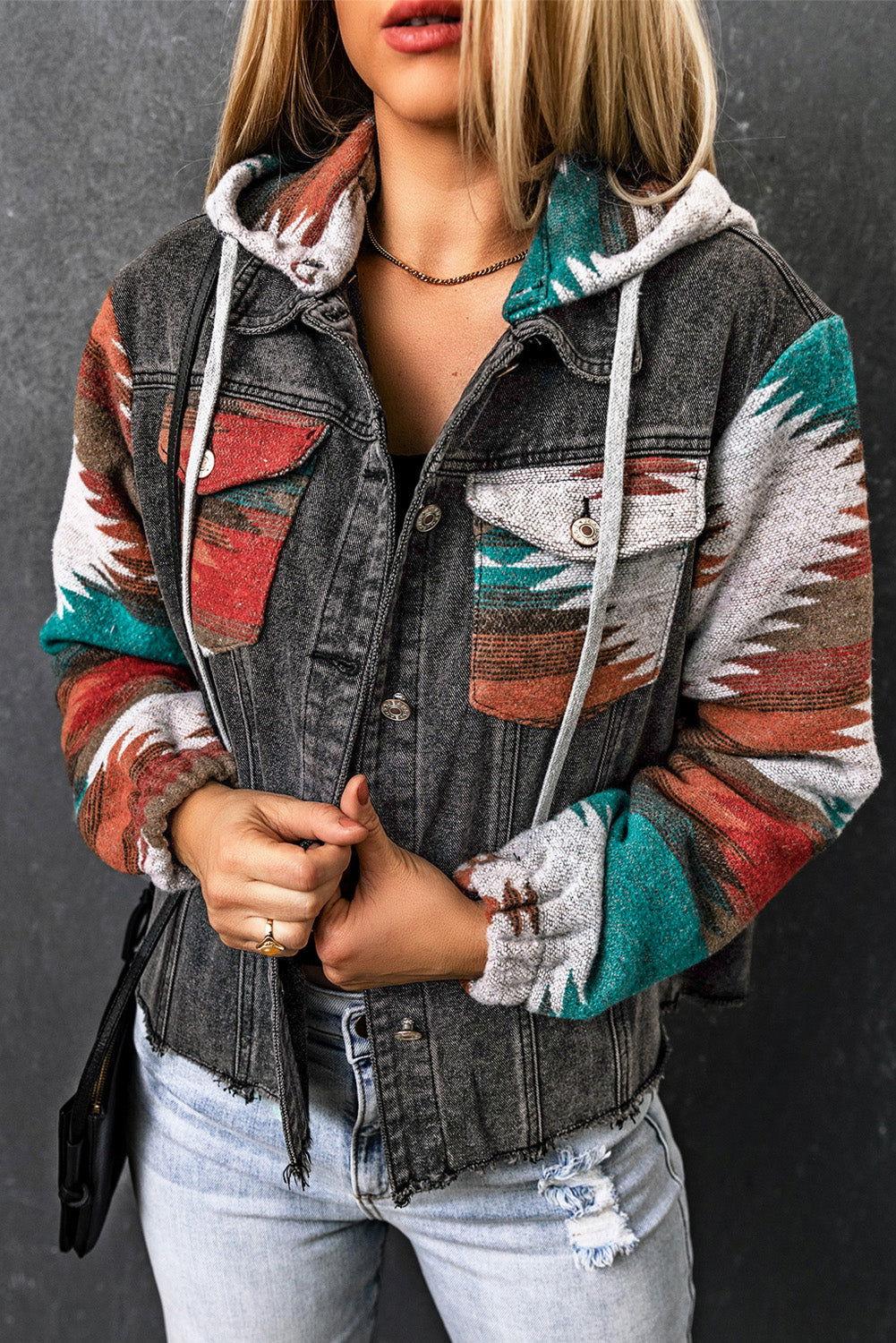 Drawstring Hooded Pocketed Denim Jacket - Clothes For Her Online Store