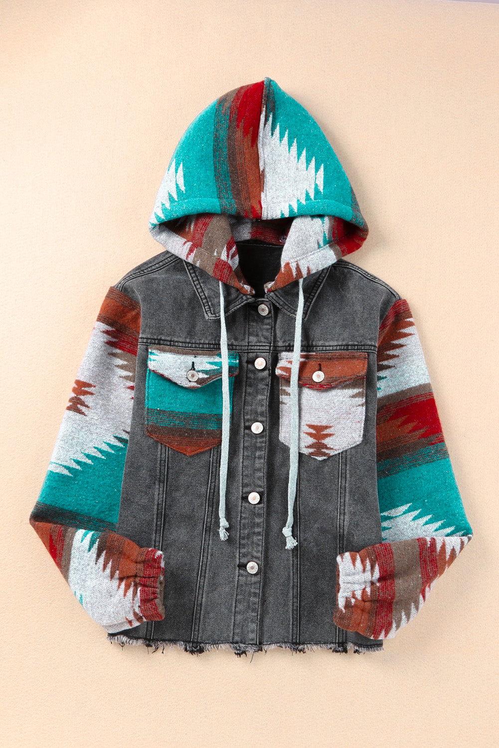 Drawstring Hooded Pocketed Denim Jacket - Clothes For Her Online Store