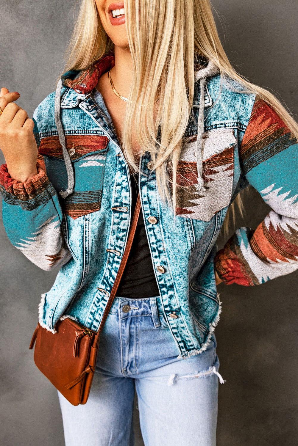 Drawstring Hooded Pocketed Denim Jacket - Clothes For Her Online Store