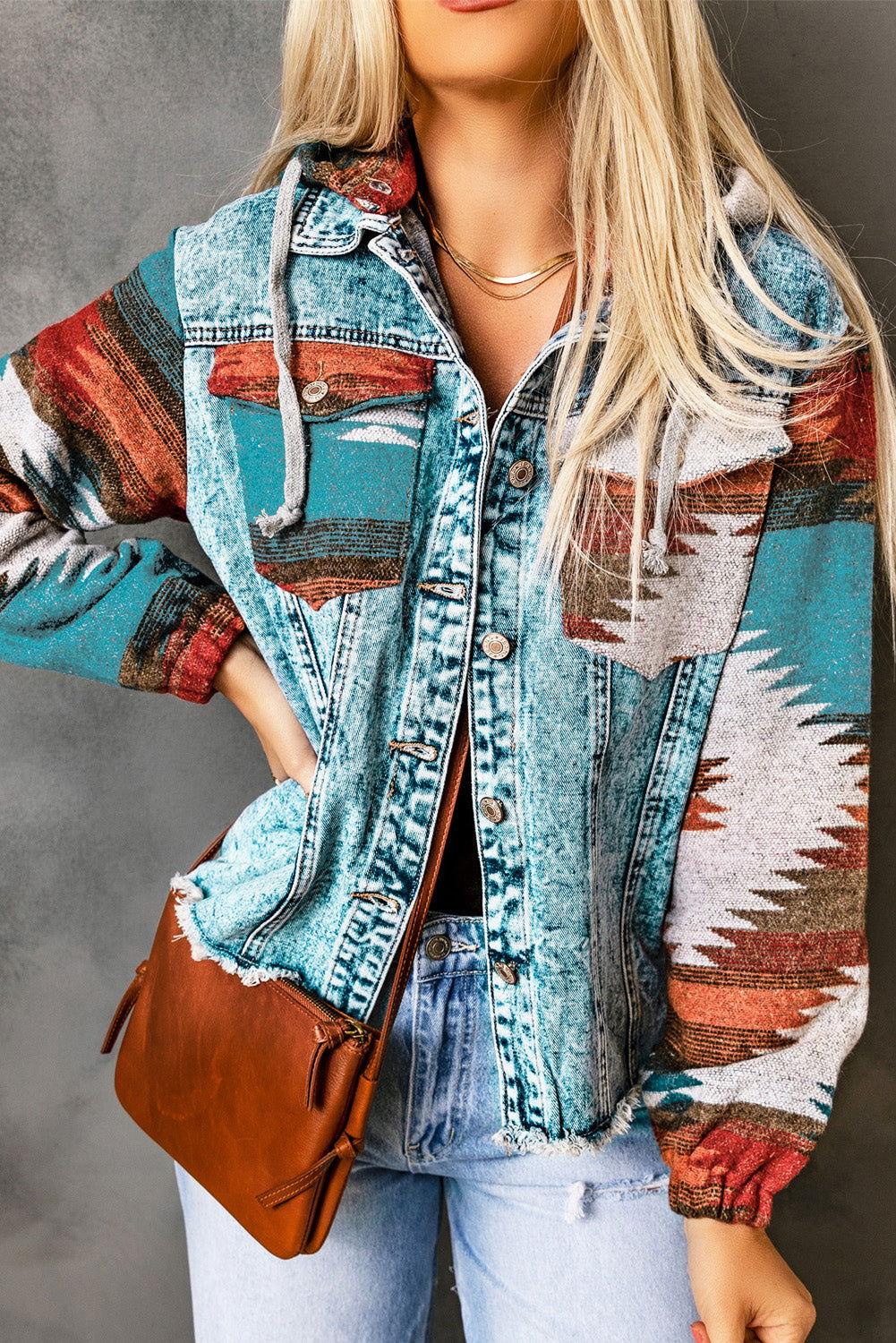 Drawstring Hooded Pocketed Denim Jacket - Clothes For Her Online Store