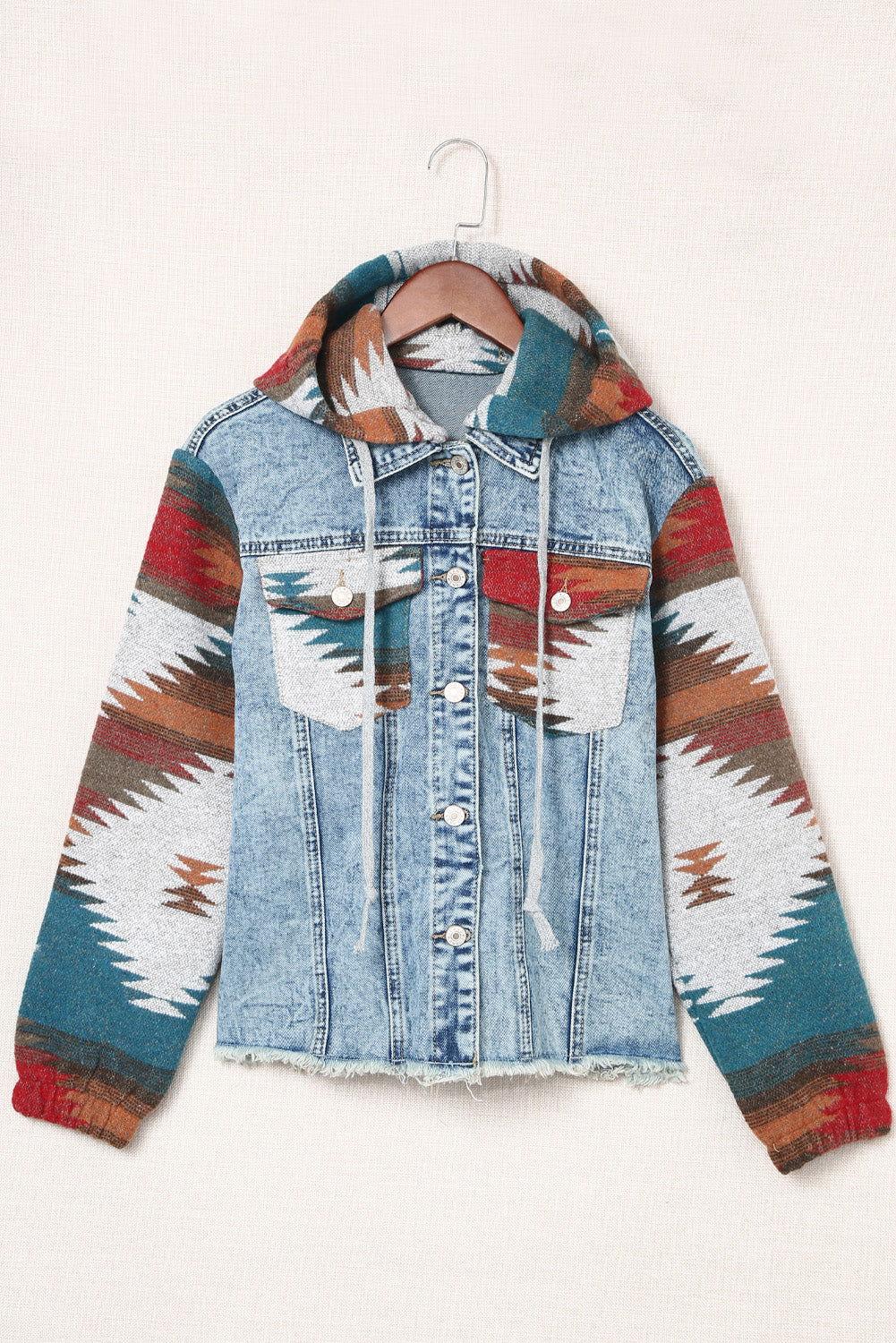 Drawstring Hooded Pocketed Denim Jacket - Clothes For Her Online Store