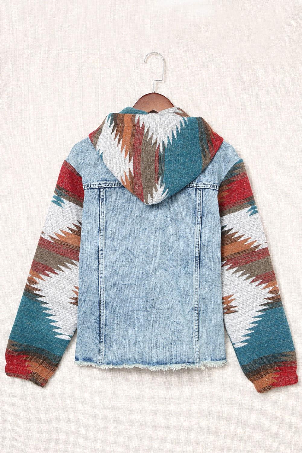 Drawstring Hooded Pocketed Denim Jacket - Clothes For Her Online Store