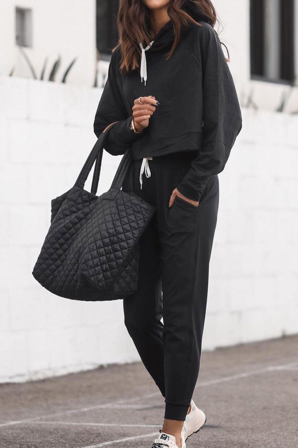 Drawstring Hoodie and Pocketed Pants Set - Clothes For Her Online Store