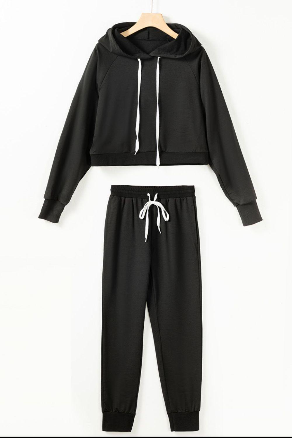 Drawstring Hoodie and Pocketed Pants Set - Clothes For Her Online Store