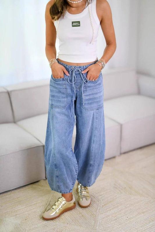 Drawstring Jeans with Pockets - Clothes For Her Online Store