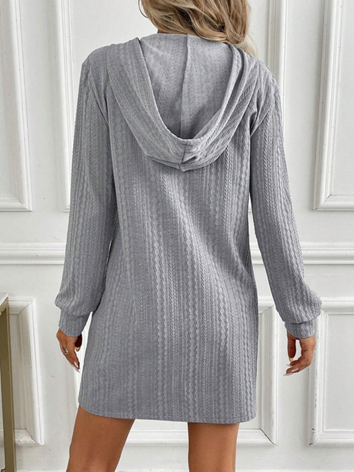 Drawstring Long Sleeve Hooded Mini Dress - Clothes For Her Online Store