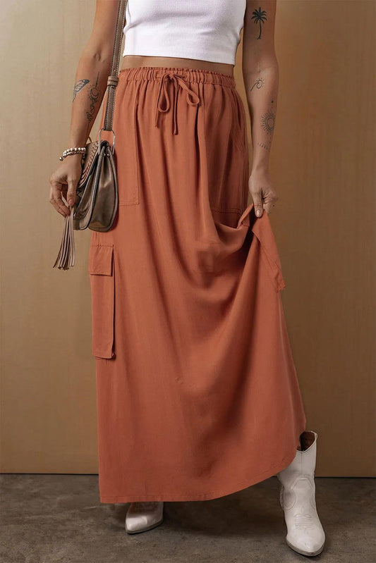 Drawstring Maxi Skirt with Pockets - Clothes For Her Online Store