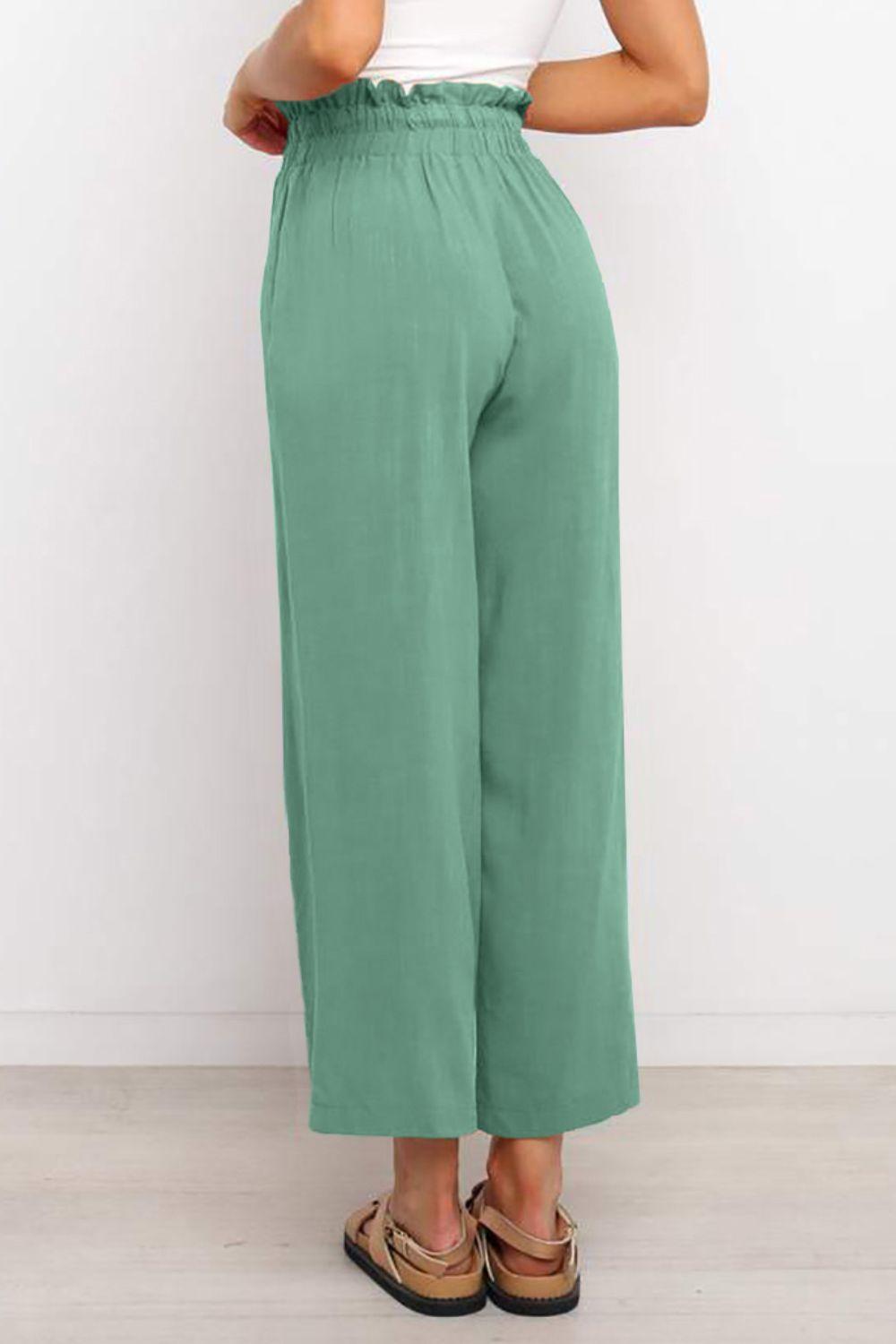Drawstring Paperbag Waist Wide Leg Pants - Clothes For Her Online Store