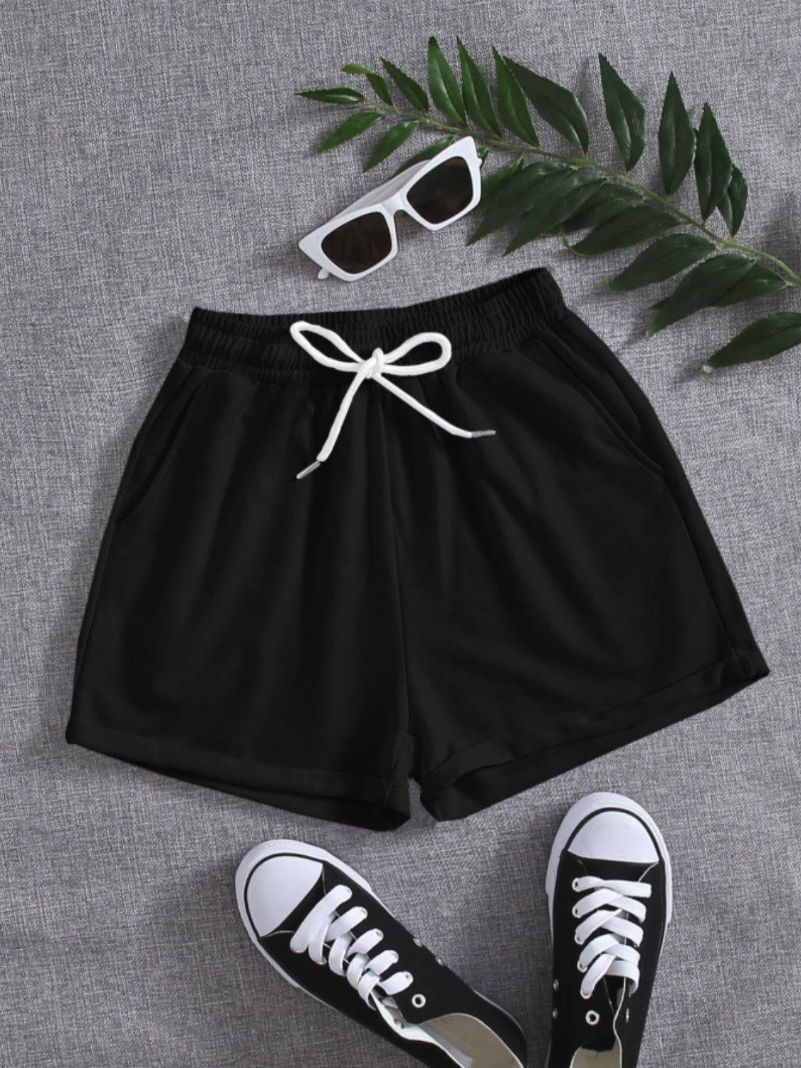 Drawstring Pocketed Elastic Waist Shorts - Clothes For Her Online Store