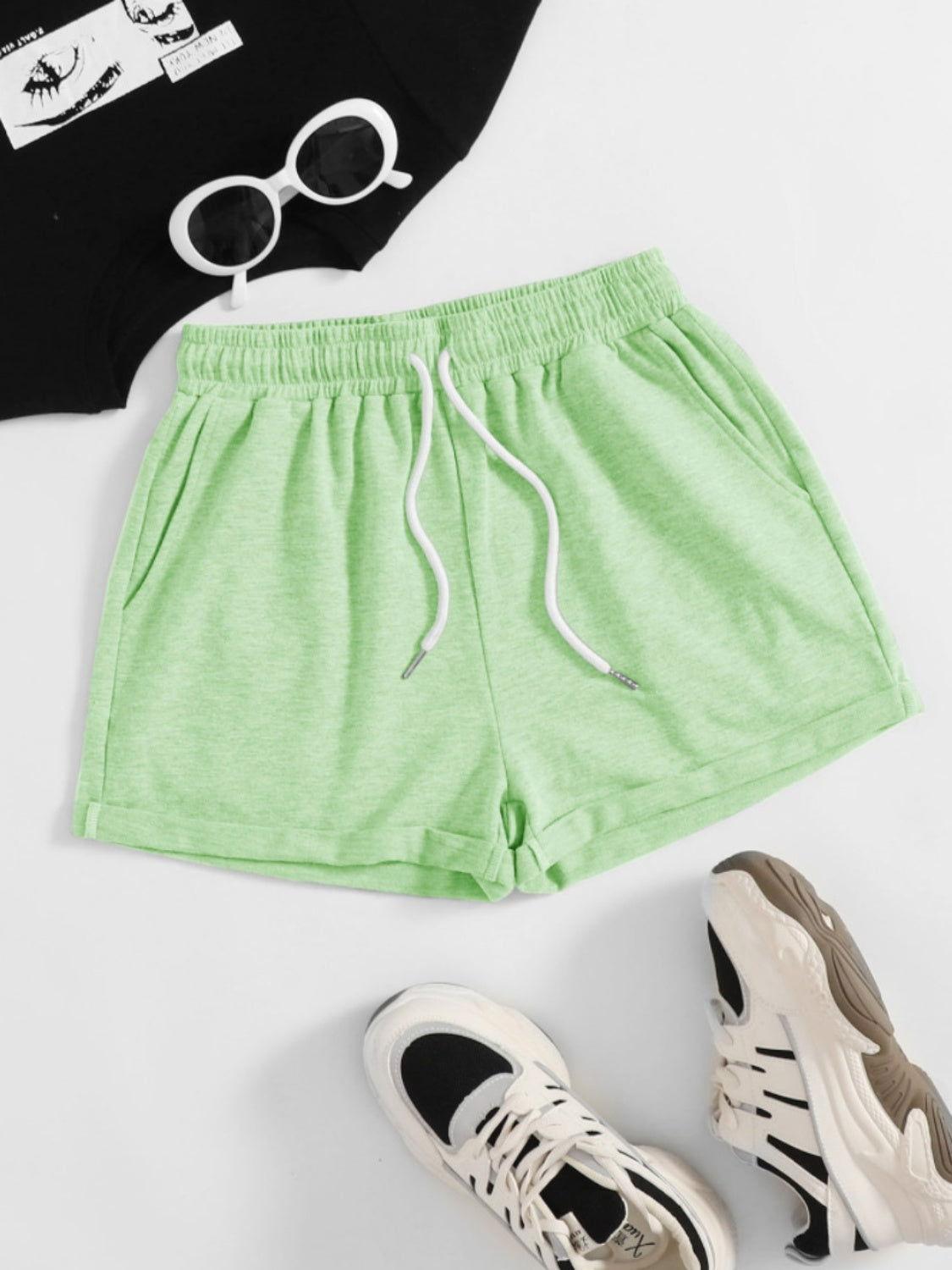 Drawstring Pocketed Elastic Waist Shorts - Clothes For Her Online Store