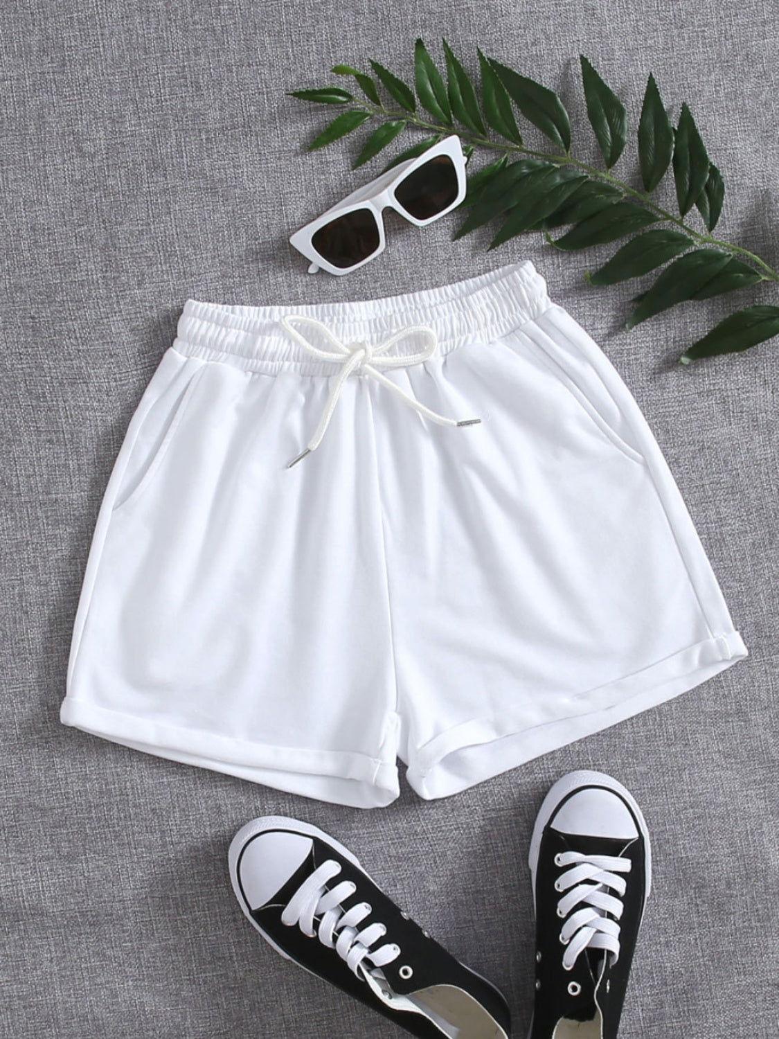 Drawstring Pocketed Elastic Waist Shorts - Clothes For Her Online Store