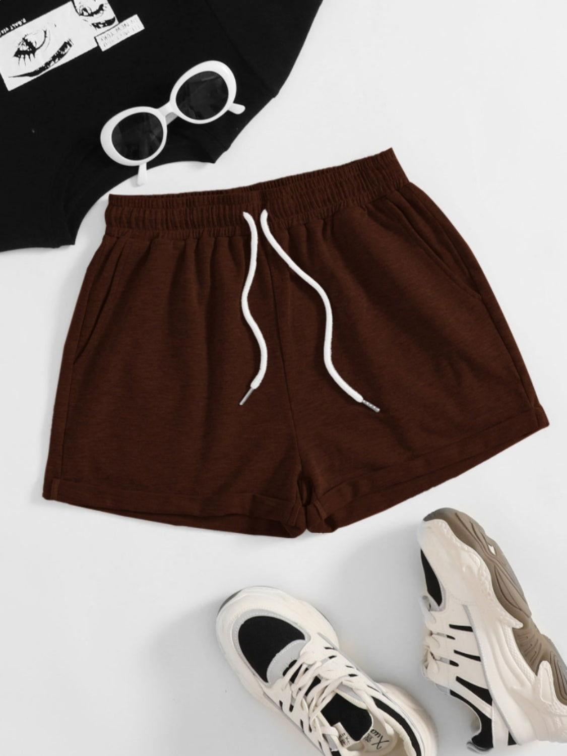 Drawstring Pocketed Elastic Waist Shorts - Clothes For Her Online Store