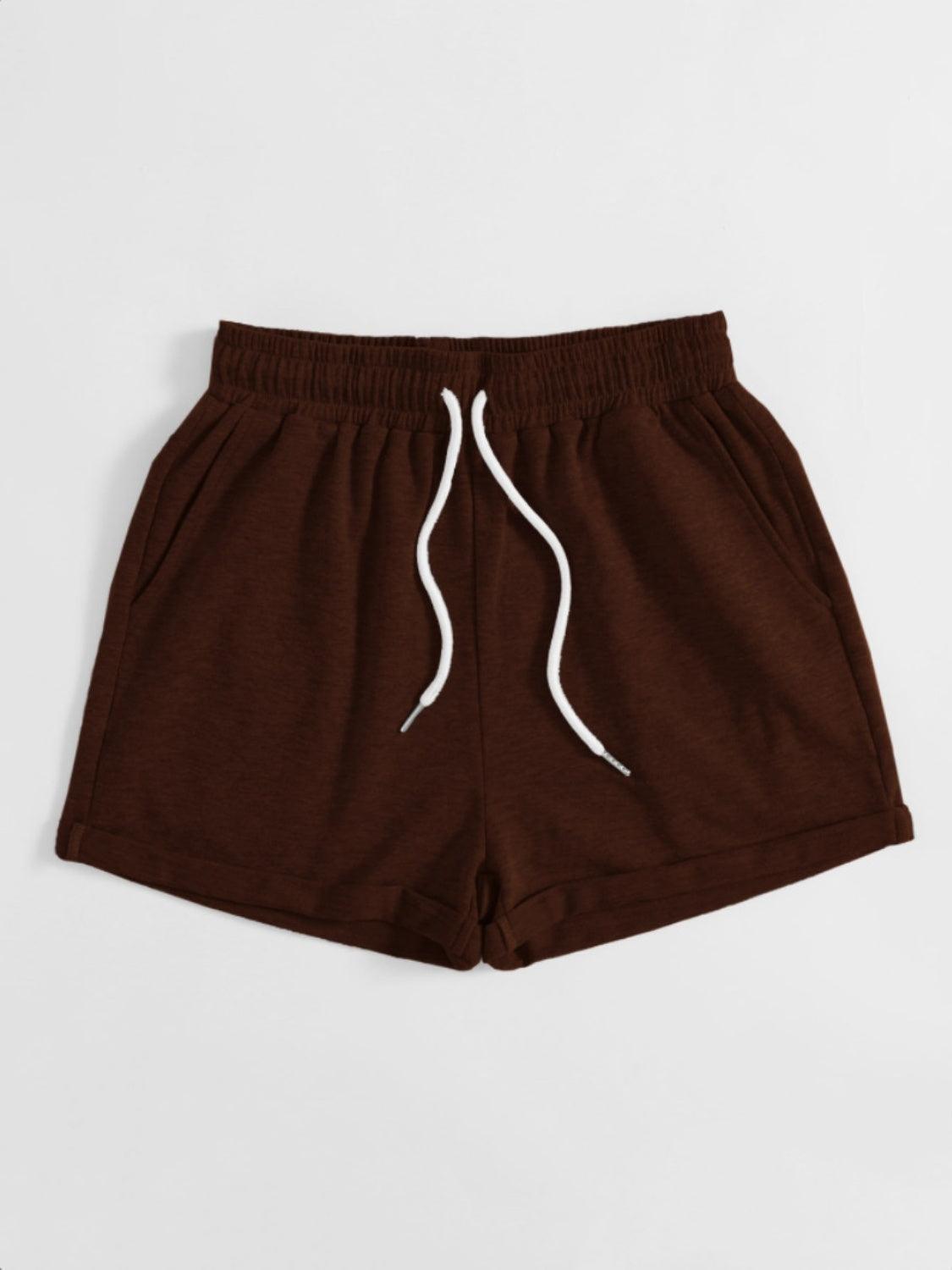 Drawstring Pocketed Elastic Waist Shorts - Clothes For Her Online Store