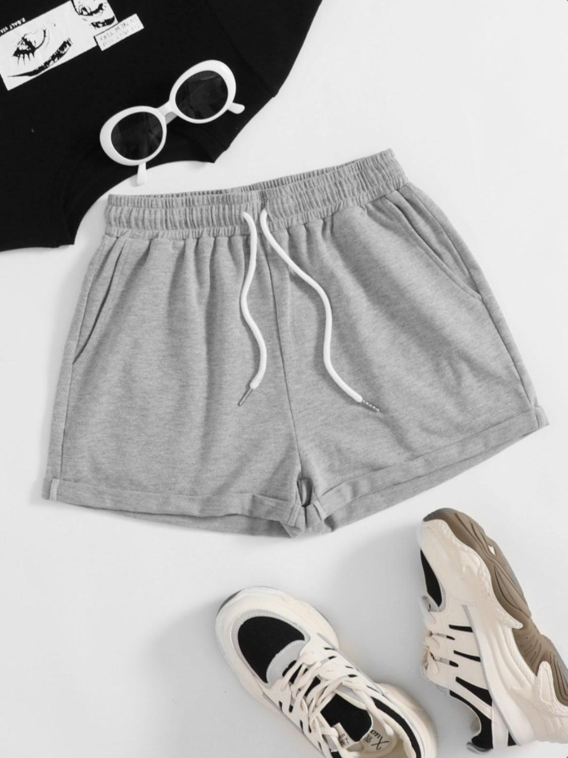 Drawstring Pocketed Elastic Waist Shorts - Clothes For Her Online Store