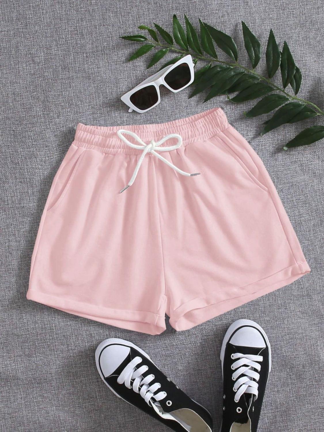 Drawstring Pocketed Elastic Waist Shorts - Clothes For Her Online Store