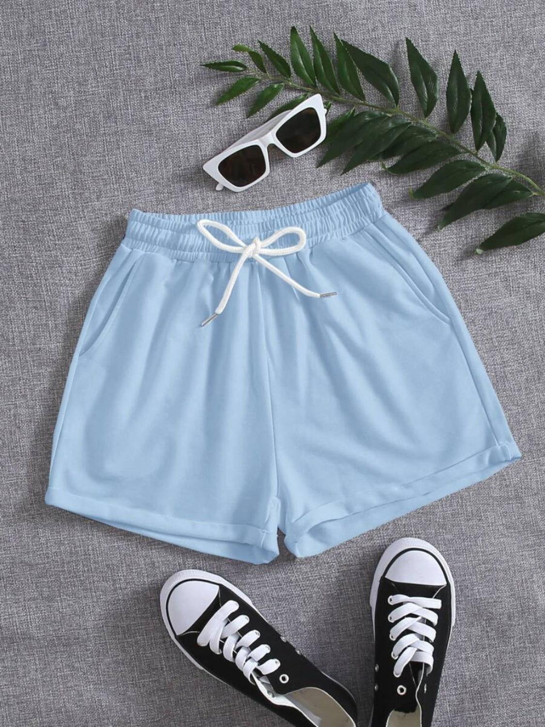 Drawstring Pocketed Elastic Waist Shorts - Clothes For Her Online Store