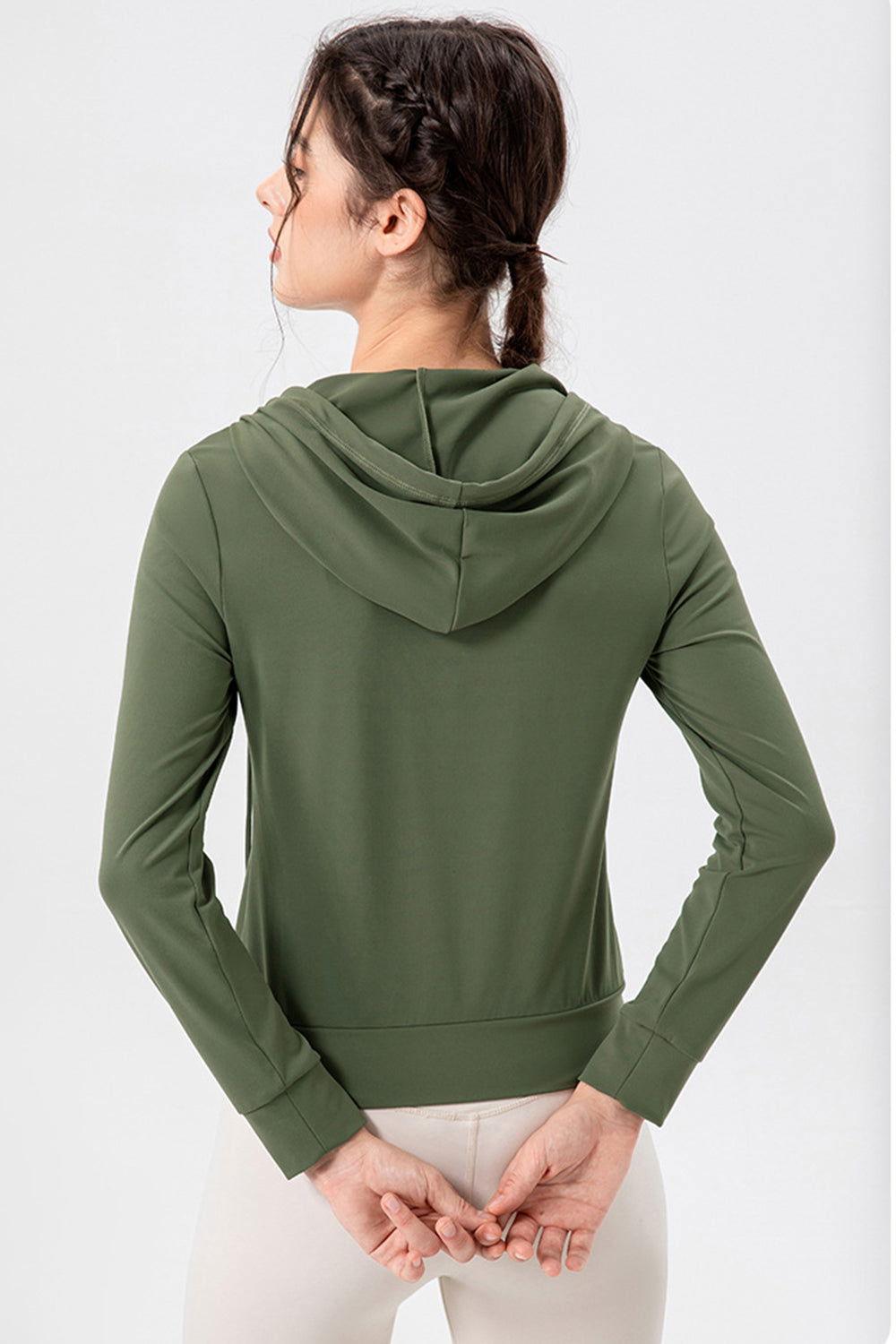 Drawstring Zip Up Hooded Active Outerwear - Clothes For Her Online Store