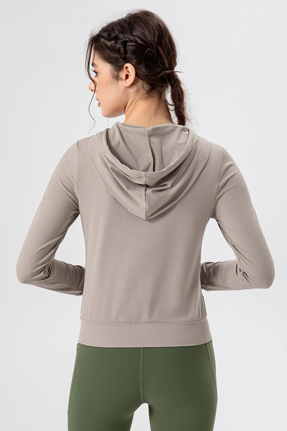 Drawstring Zip Up Hooded Active Outerwear - Clothes For Her Online Store