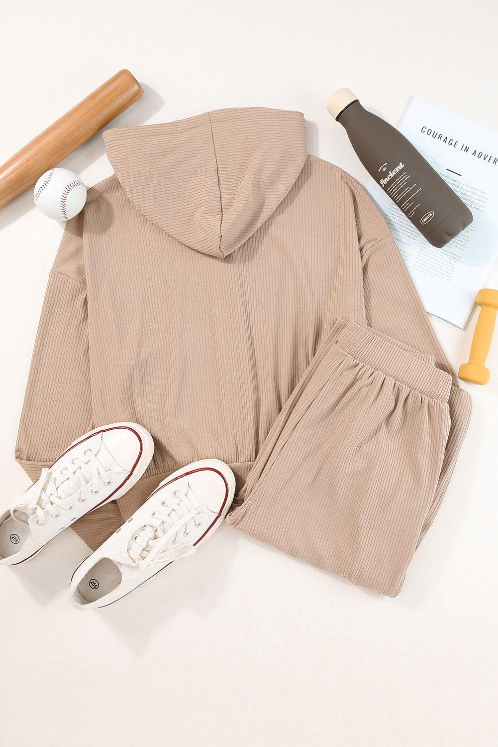 Drawstring Zip Up Hoodie and Pants Active Set - Clothes For Her Online Store