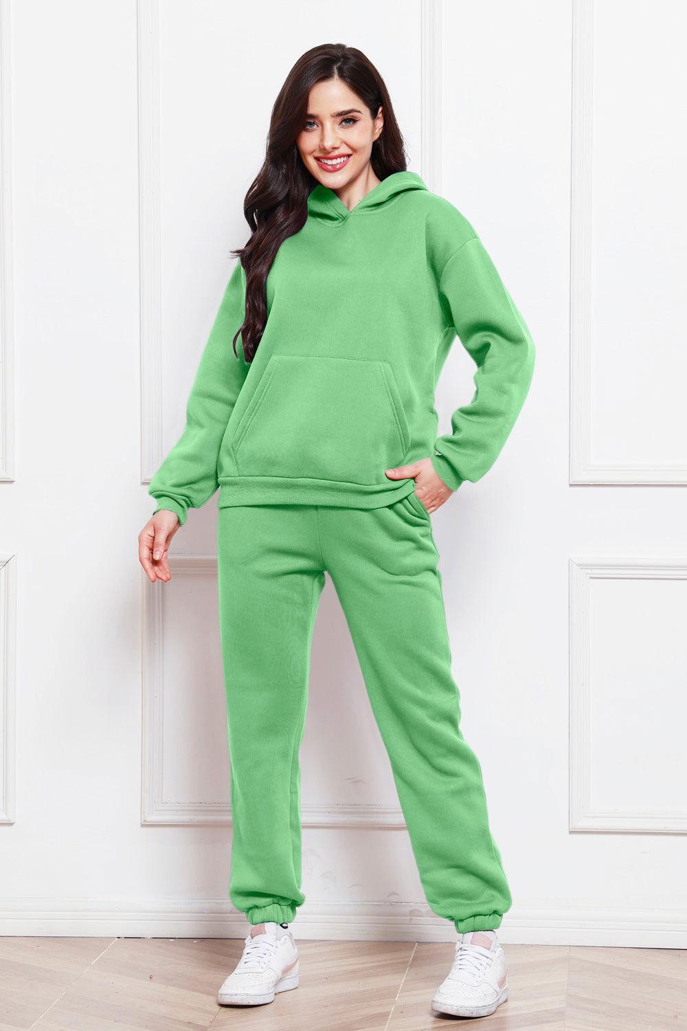 Drop Shoulder Long Sleeve Hoodie and Pants Set - Clothes For Her Online Store