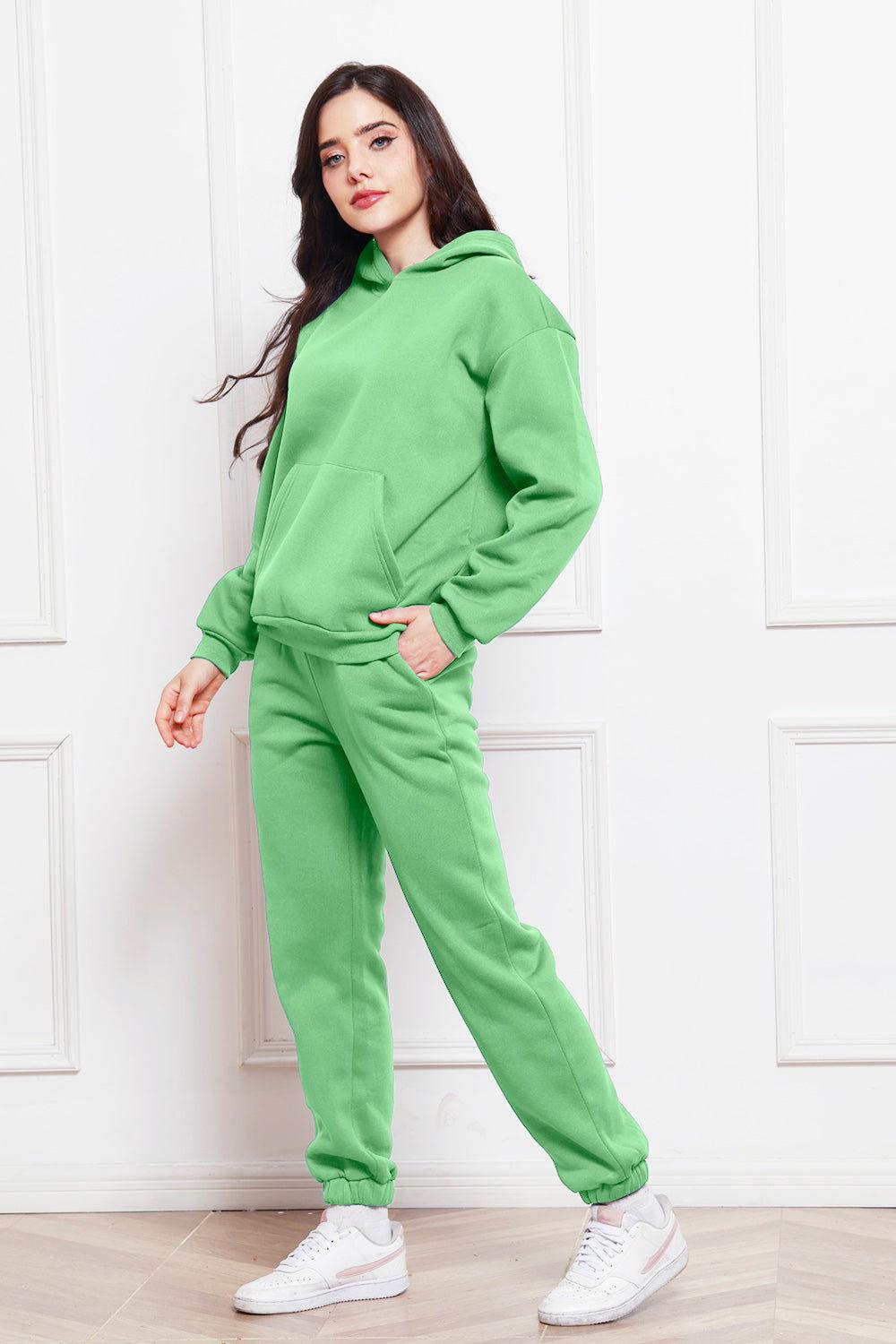 Drop Shoulder Long Sleeve Hoodie and Pants Set - Clothes For Her Online Store