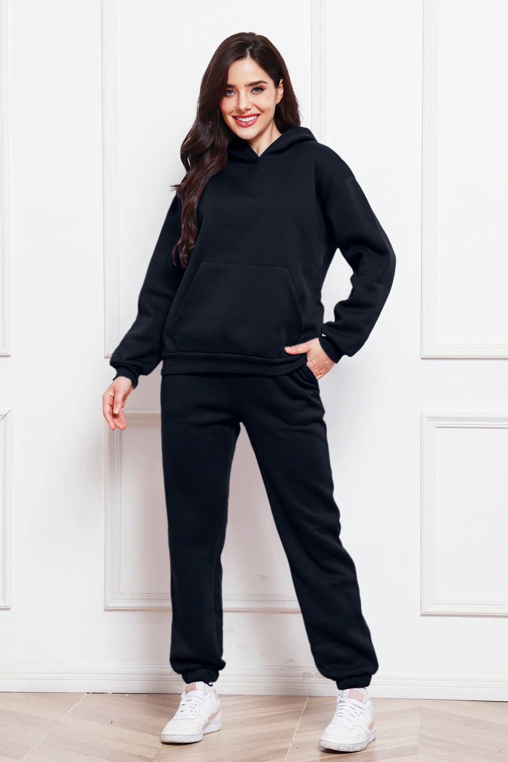 Drop Shoulder Long Sleeve Hoodie and Pants Set - Clothes For Her Online Store