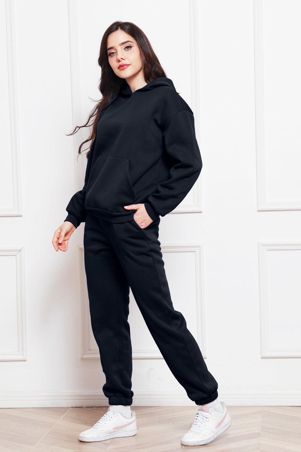 Drop Shoulder Long Sleeve Hoodie and Pants Set - Clothes For Her Online Store