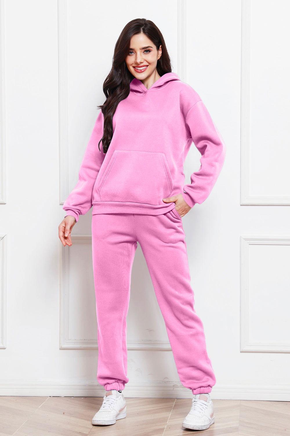 Drop Shoulder Long Sleeve Hoodie and Pants Set - Clothes For Her Online Store