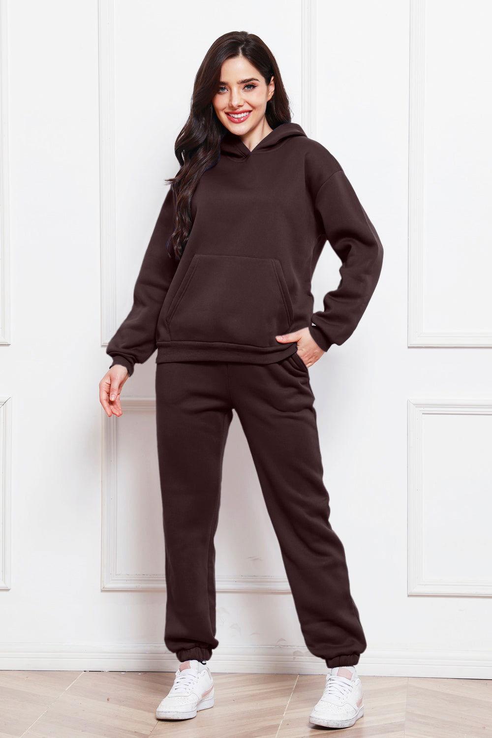 Drop Shoulder Long Sleeve Hoodie and Pants Set - Clothes For Her Online Store