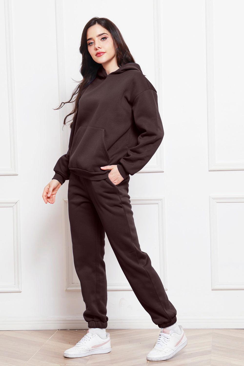 Drop Shoulder Long Sleeve Hoodie and Pants Set - Clothes For Her Online Store