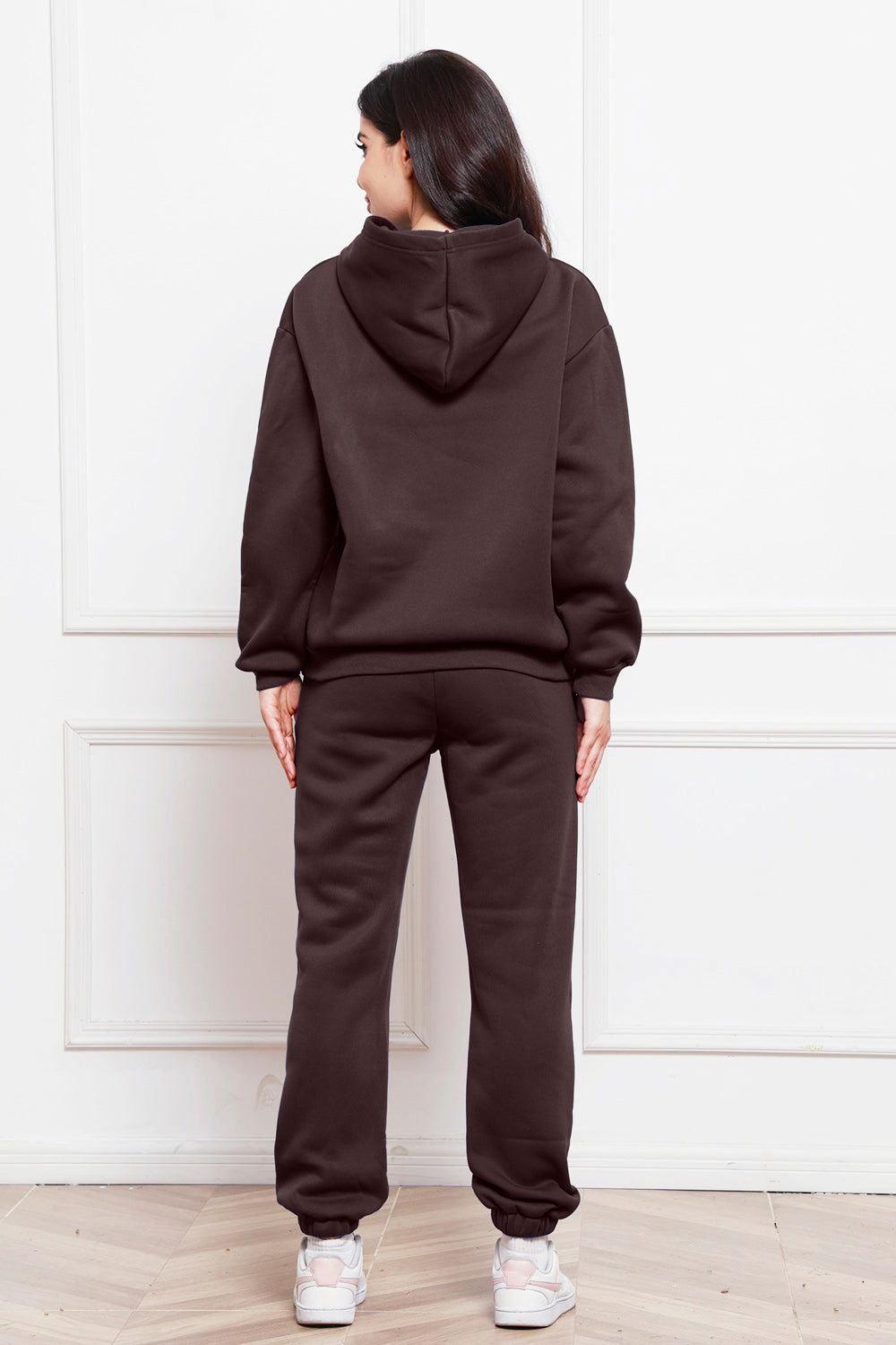 Drop Shoulder Long Sleeve Hoodie and Pants Set - Clothes For Her Online Store