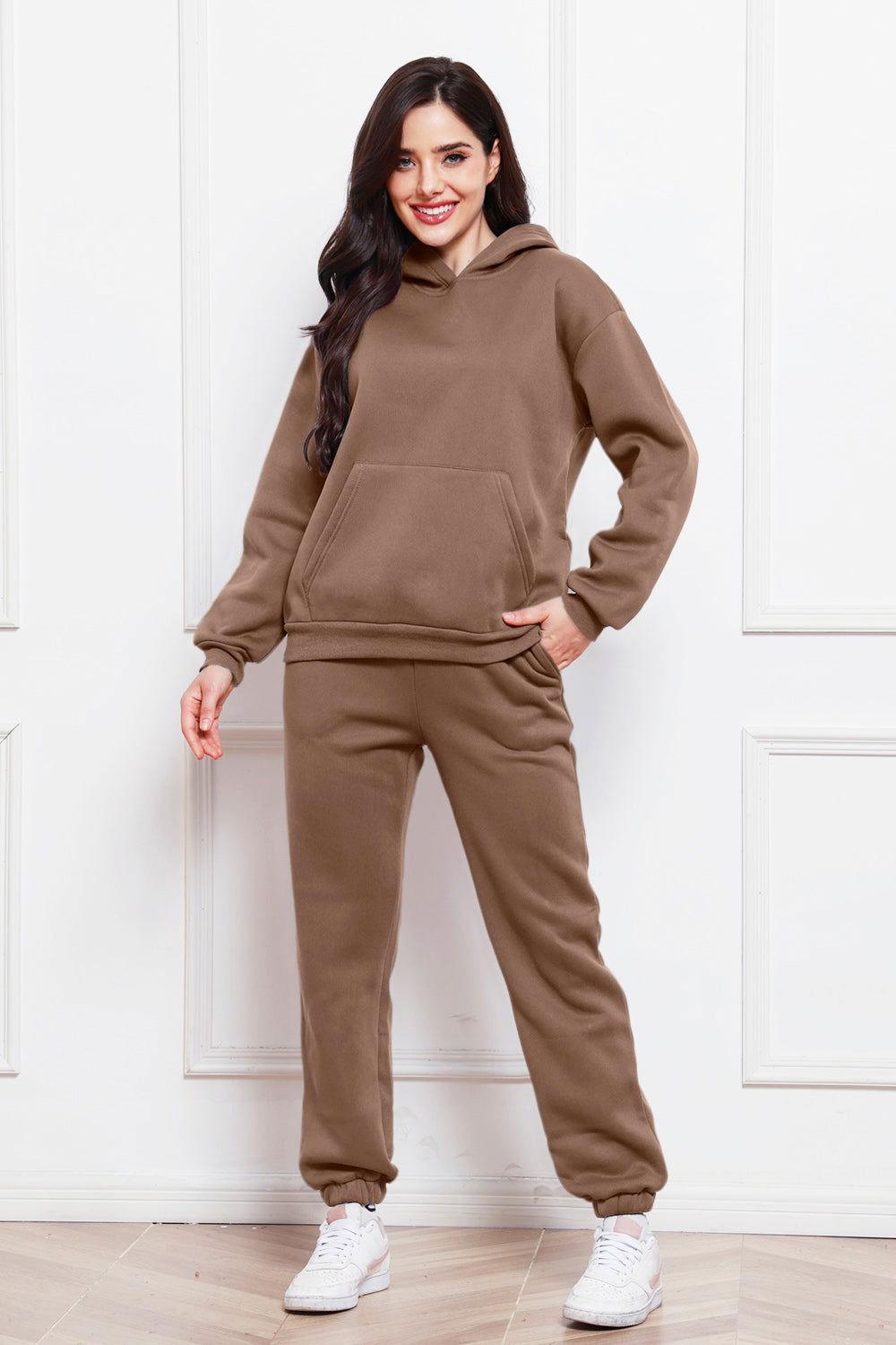 Drop Shoulder Long Sleeve Hoodie and Pants Set - Clothes For Her Online Store
