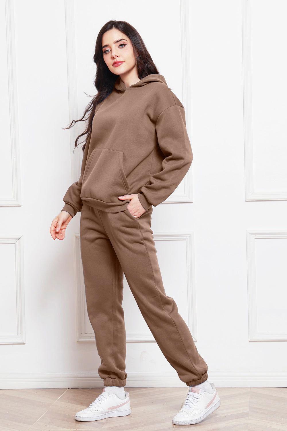 Drop Shoulder Long Sleeve Hoodie and Pants Set - Clothes For Her Online Store
