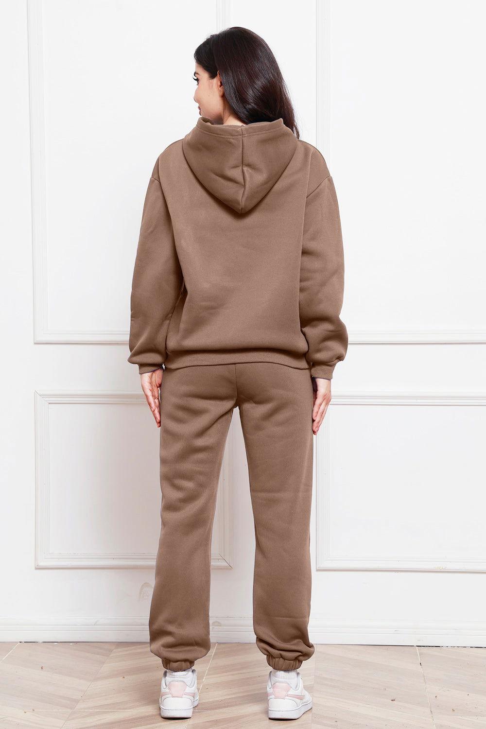 Drop Shoulder Long Sleeve Hoodie and Pants Set - Clothes For Her Online Store
