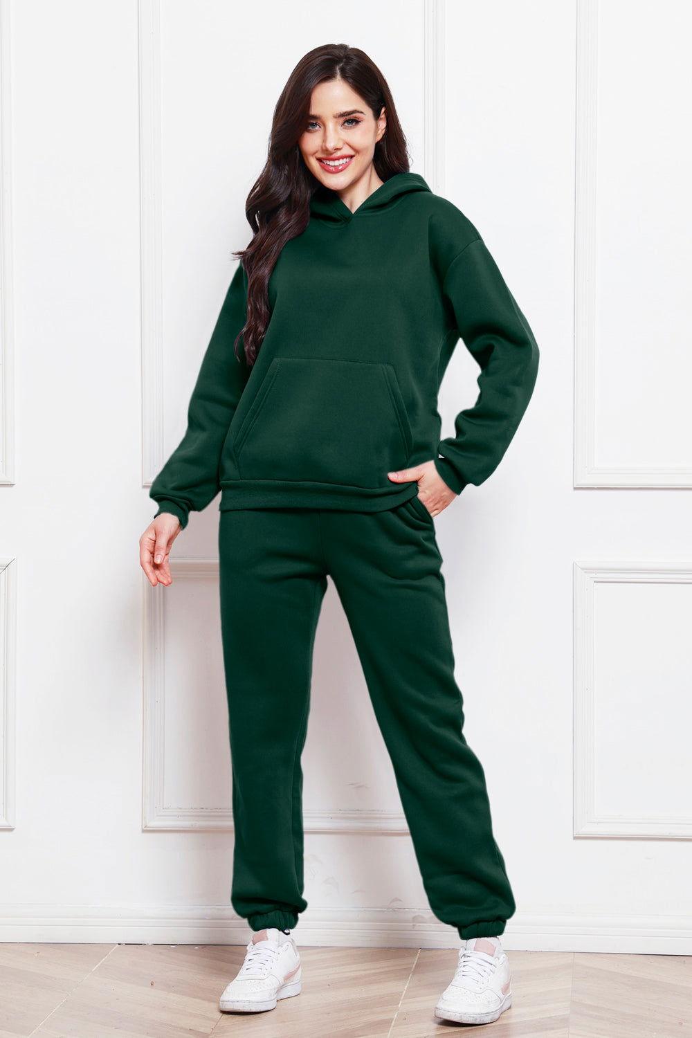 Drop Shoulder Long Sleeve Hoodie and Pants Set - Clothes For Her Online Store