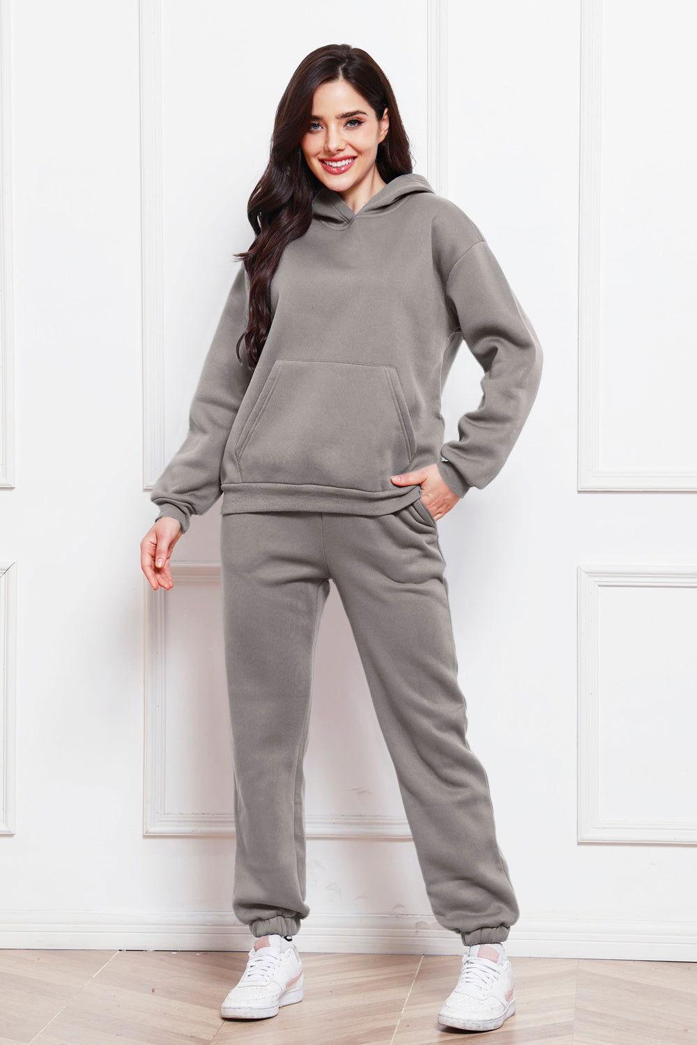 Drop Shoulder Long Sleeve Hoodie and Pants Set - Clothes For Her Online Store