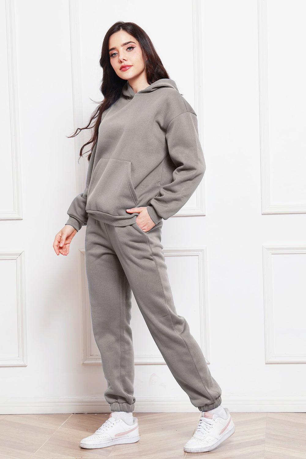 Drop Shoulder Long Sleeve Hoodie and Pants Set - Clothes For Her Online Store