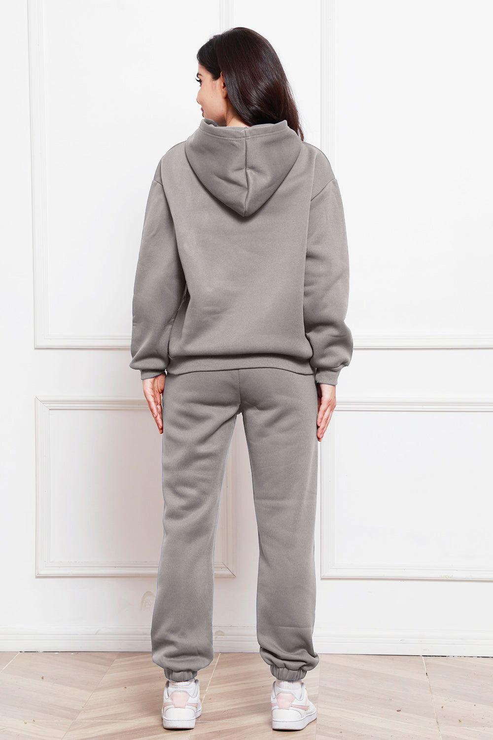 Drop Shoulder Long Sleeve Hoodie and Pants Set - Clothes For Her Online Store