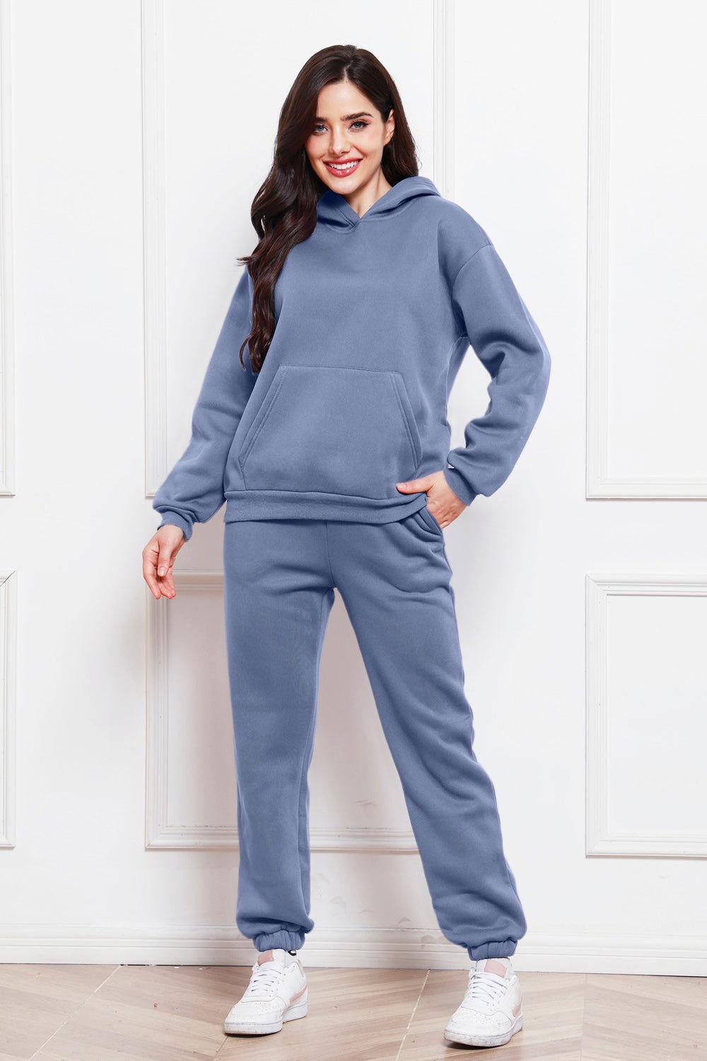 Drop Shoulder Long Sleeve Hoodie and Pants Set - Clothes For Her Online Store