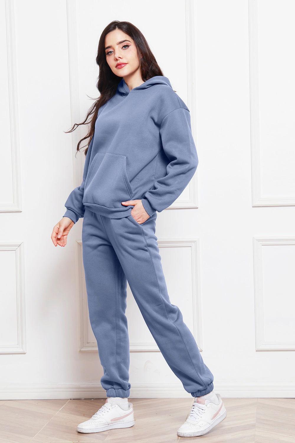 Drop Shoulder Long Sleeve Hoodie and Pants Set - Clothes For Her Online Store