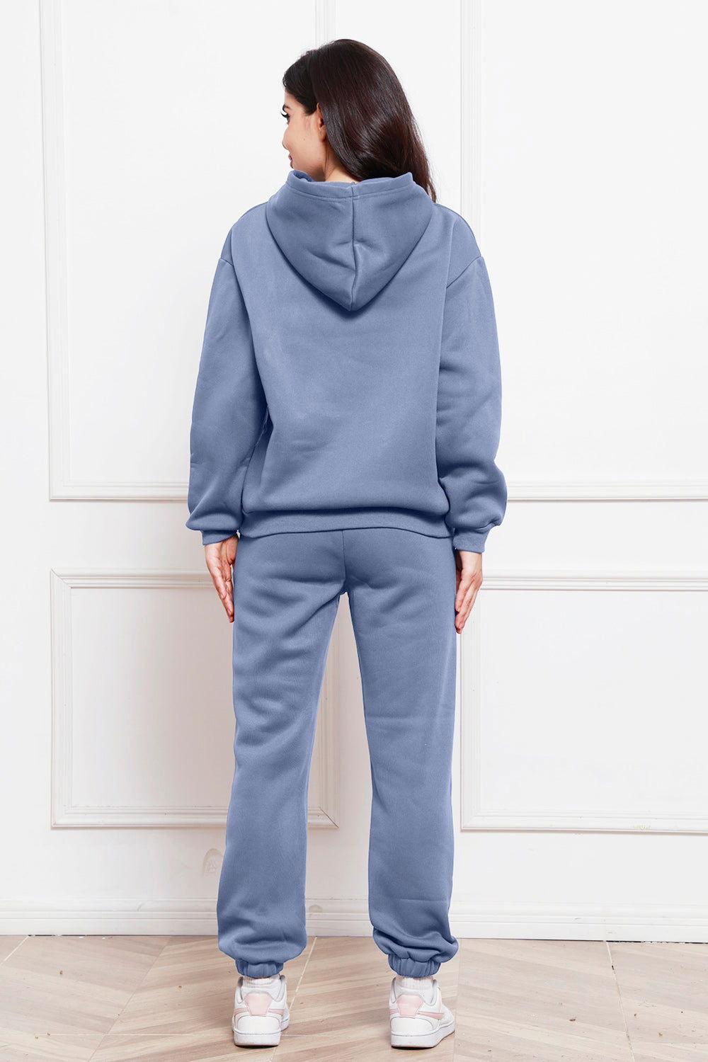Drop Shoulder Long Sleeve Hoodie and Pants Set - Clothes For Her Online Store